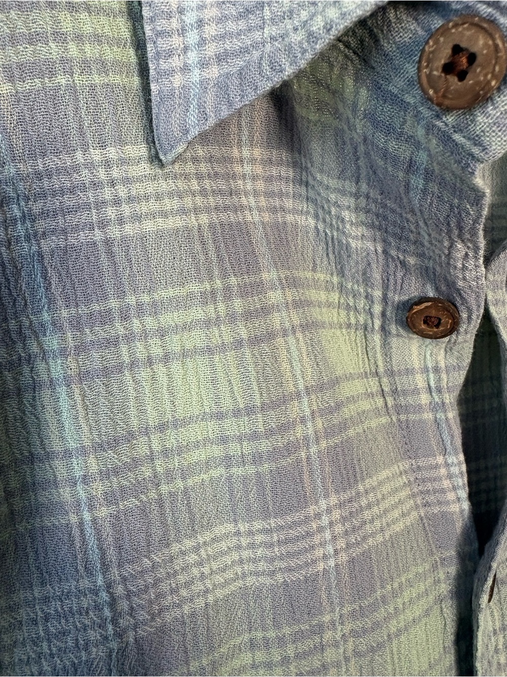 Patagonia Men’s Short-Sleeve Plaid Button-Down — Light Green & Lavender - Picture 4 of 5